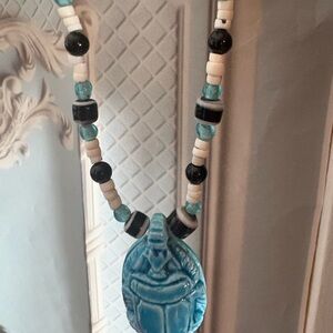 Blue Beaded Necklace with Pendant